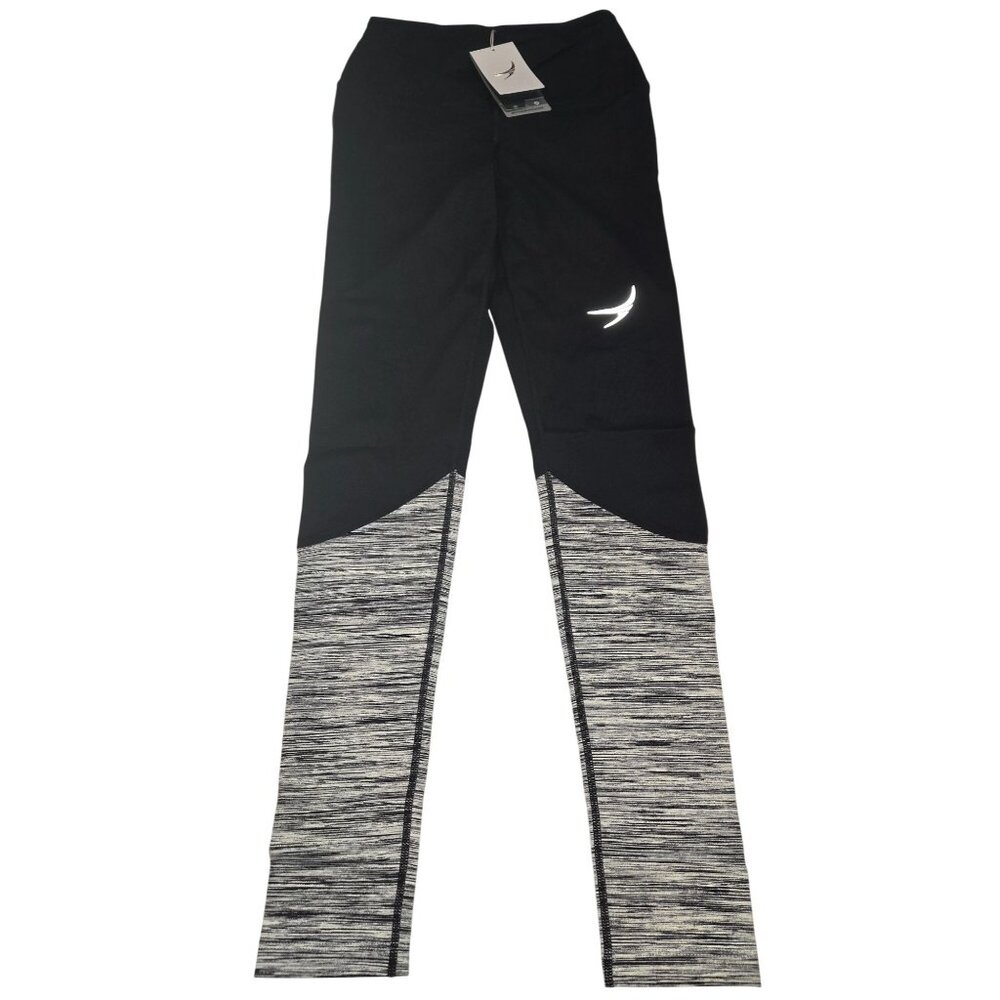 Endeavor Womens Black & Gray Athletic Leggings S‎ Nylon/Spandex Blend